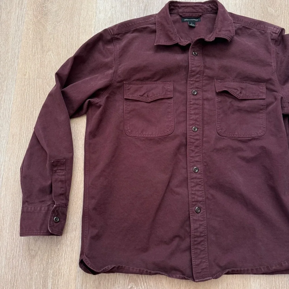 Banana Republic‎ Shirt Mens L Burgundy Button Down Utility Pockets Heavyweight